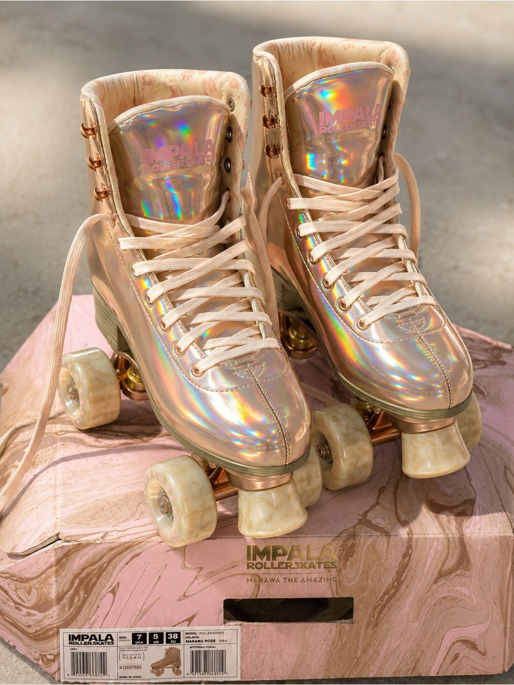 Impala Marawa Rose Gold Holographic Roller Skates Size 7 w/ Box Vegan
